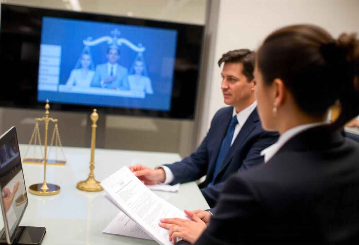 A lawyers standing in a courtroom, upholding justice, providing legal representation, and maintaining ethical standards, symbolizing the core principles of the legal profession.