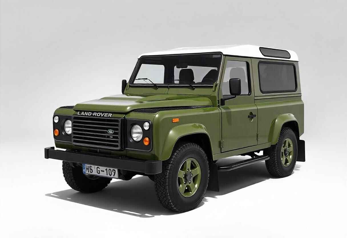 Land Rover Defender V8 driving through rugged terrain, showcasing its powerful engine, robust design, and off-road capabilities.