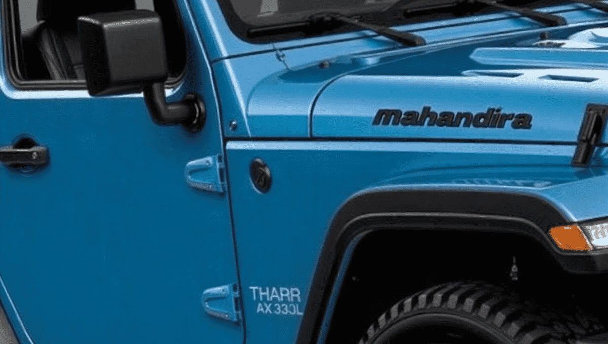 Front view of the Mahindra Thar AX3L variant showcasing its bold design and new features.