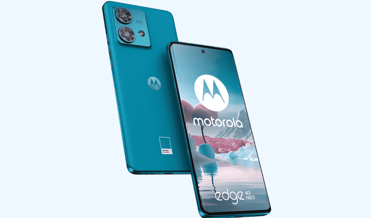 Moto Edge 40 Neo 5G smartphone with sleek design, 6.55-inch pOLED display, dual-camera system, and vibrant colors.