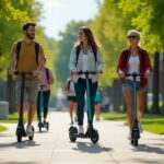 Group of U.S. college students riding the best budget electric scooters on campus, highlighting affordable and eco-friendly transport options for student life.