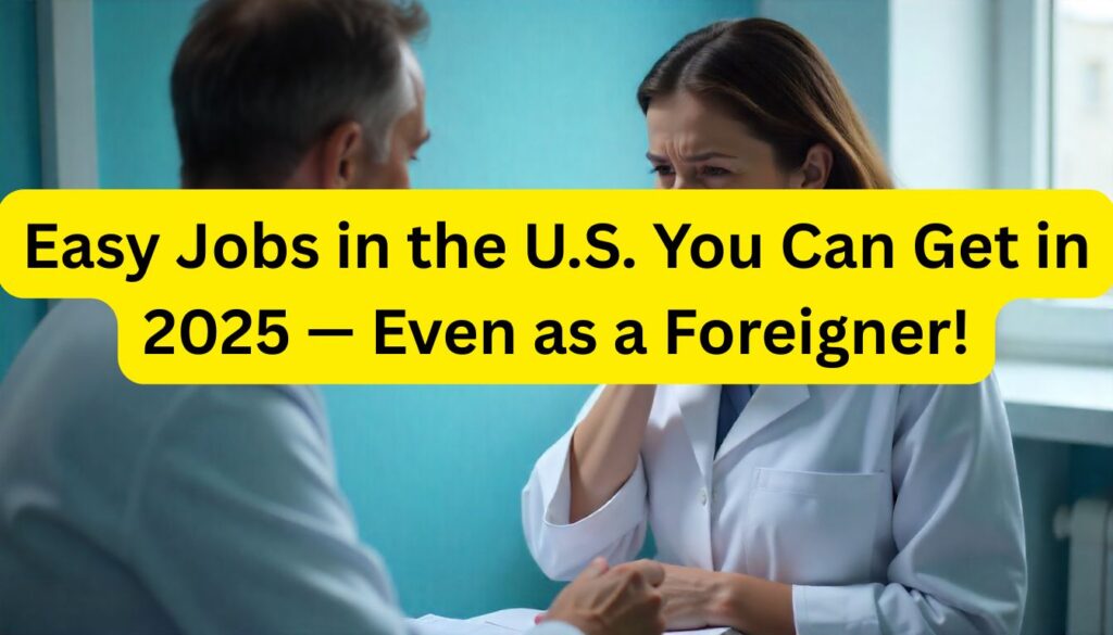 Group of happy foreign workers from different professions standing together in the U.S., showing easy jobs to get in America in 2025.