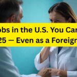 Group of happy foreign workers from different professions standing together in the U.S., showing easy jobs to get in America in 2025.